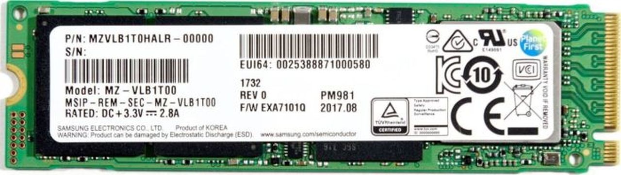 Samsung MZVLB1T0HALR 1TB PCIe 3.0 x4 NVMe M.2 TLC SSD Image
